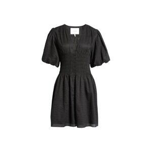Frame Textured Women's  Shirt Dress A-Line Smocked Puff Sleeve in Black Size XL